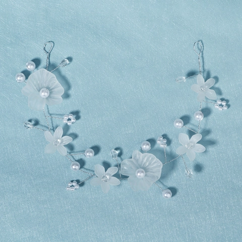 Sweet Korean Style Handmade Flower Pearl Headband White Frosted Flower Wedding Hair Vine Accessories For Women Girls Bridal