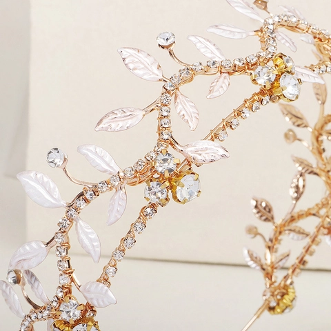 Vintage Wald Gold Legierung Braut Stirnband Mit Weißem Blatt Strass Künstliche Perle Hochzeit Haar Accessoires Für Damen Haarband