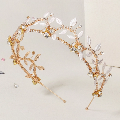 Vintage Wald Gold Legierung Braut Stirnband Mit Weißem Blatt Strass Künstliche Perle Hochzeit Haar Accessoires Für Damen Haarband