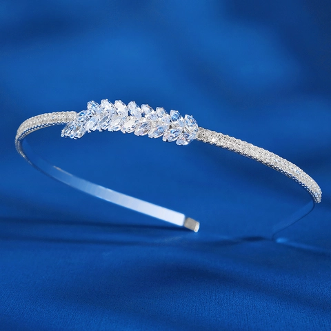 Elegant Silver Zirconia Leaf Floral Wedding Headband For Women Kids Bridal Hair Accessories Light Luxury Stage Crown Headpiece