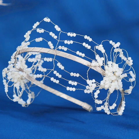 Serre-tête Couronne Fleur en Cristal Style Européen Vintage Fait à la Main en Maille Perlée pour Mariage Fête Femme Bijoux