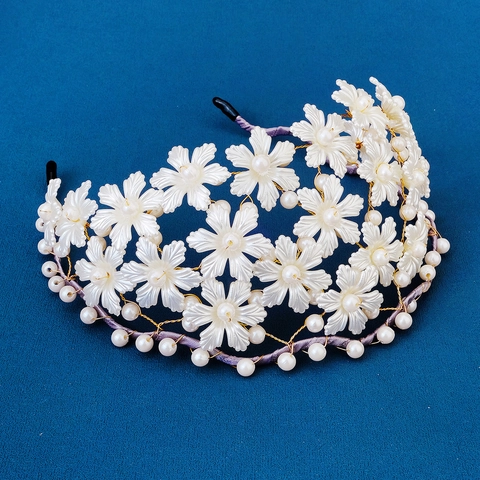 Elegante Cerchietto con Fiori in Acrilico e Künstliche Perle Accessorio per Capelli Sposa Filo d'Oro Fatto a Mano per Matrimonio Banchetto
