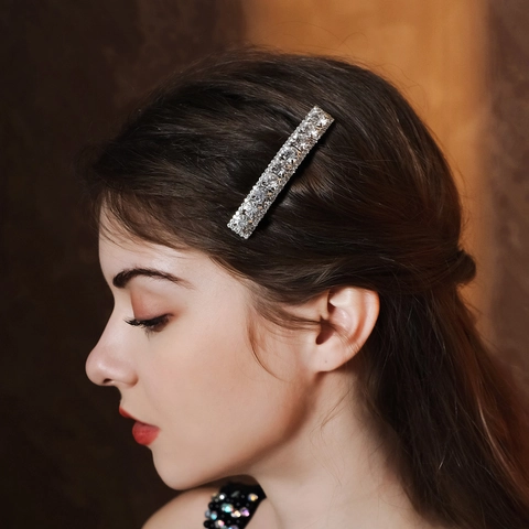 Elegante Fermaglio per Capelli in Lega con Strass Molletta a Molla Rettangolare per Donna Matrimonio Quotidiano Gioielli