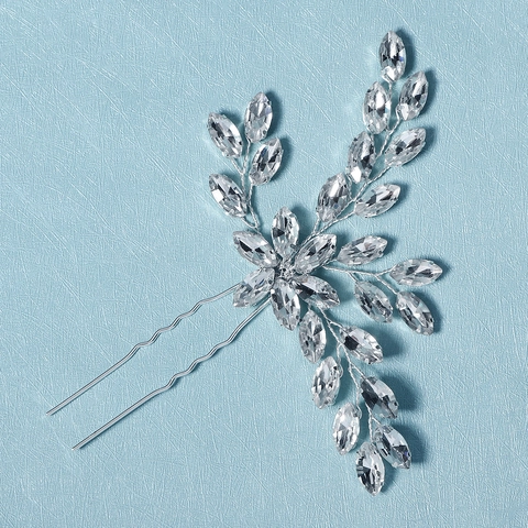 Handmade Marquise Rhinestone Hairpin Vintage Bridal U-shaped Hair Stick Silver Copper Wire Wrapped Hair Accessories For Women