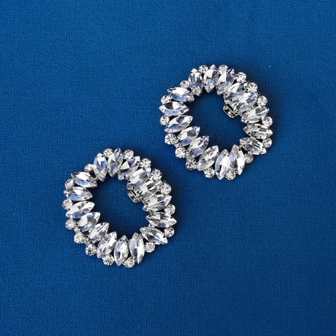 Clip per Scarpe Ovali in Lega d'Argento con Strass per Donna Sposa Matrimonio Fiori per Scarpe con Tacchi Alti Fibbia Decorativa