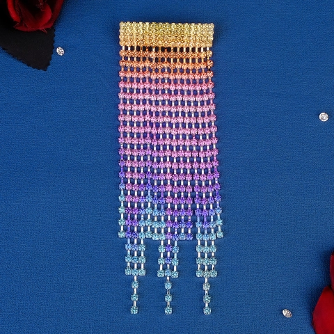 Vintage Gradient Rhinestone Tassel Hair Clip Alloy Multicolor Spring Clip Headwear For Women Girls Stage Performance Jewelry