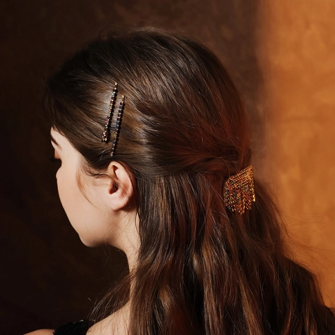 Vintage Legierung Mehrfarbige Strass Haarspangen Mit Quaste Kette Elegante Haarschmuck Für Damen Party Bankett Schmuck