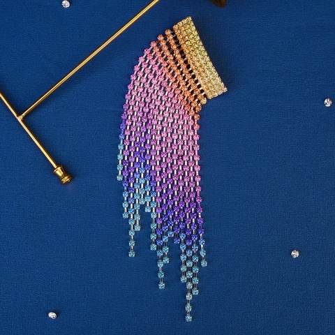 Vintage Gradient Rhinestone Tassel Hair Clip Alloy Multicolor Spring Clip Headwear For Women Girls Stage Performance Jewelry