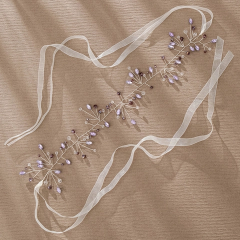 Fascia per Capelli da Sposa Fatta a Mano con Strass Viola Cristallo Foglia Accessorio per Capelli per Matrimonio Fotografia Donna Gioielli