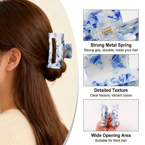 Eleganti Mollette per Capelli a Quadrato Francesi Motivo Marmo e Tartarugato Fermaglio Retrò Cavo per Styling Capelli Donna Folti