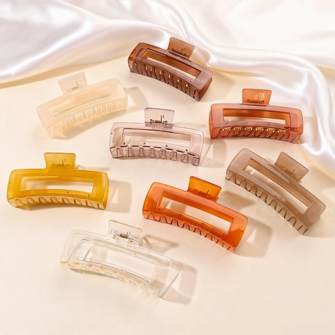 Large Rectangular Hollow Hair Claw Clip Translucent PS Plastic Hair Shark Clip For Thick Hair Women Minimalist Accessory