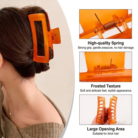 Large Rectangular Hollow Hair Claw Clip Translucent PS Plastic Hair Shark Clip For Thick Hair Women Minimalist Accessory