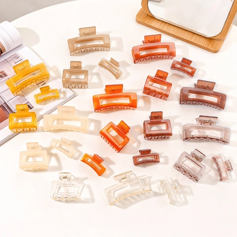 Minimalist Transparent Square Hair Claw Clips Geometric Hollow Hair Clips Large Small Matte Shark Clip Hair Accessories For Women
