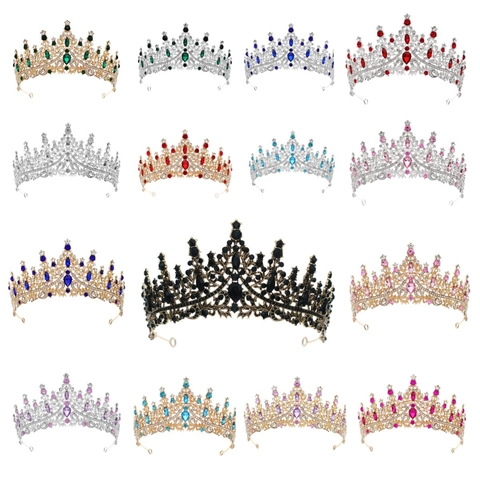 Vintage Baroque Alloy Rhinestone Crown For Women Wedding Bridal Tiara Birthday Party Luxury Hair Accessories Gold Silver