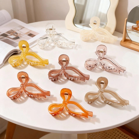 Elegante Pinza De Pelo Transparente Con Lazo De PVC Sencilla Pinza De Tiburón Accesorio Versátil Para Peinar El Cabello Para Mujeres Niñas
