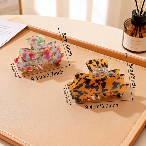 Large Acrylic Hair Claw Clips Strong Hold Marbled Tortoiseshell Plaid Patterns French Style Nonslip Hair Accessories For Women