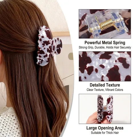 Große Haarklammer Mit Leopardenmuster Vintage Acetat Look PVC Shark Clip Für Damen Dickes Haar Zubehör Styling Tool