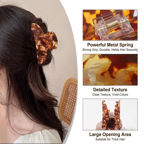 Pinza per Capelli in Effetto Acetato con Motivo Marmorizzato Grande Tenuta Forte Fermaglio a Squalo Antiscivolo per Acconciature Donna