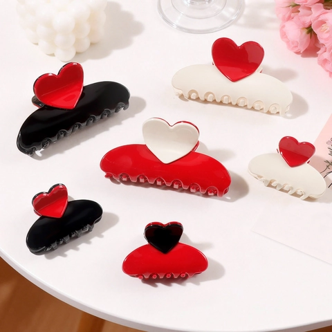 Pinza de Pelo de Corazón con Color de Contraste Plástico PVC Pinza de Tiburón Tamaños Grandes Pequeños Accesorios para el Cabello Dulces para Mujeres Fiesta Diaria Decoración Elegante