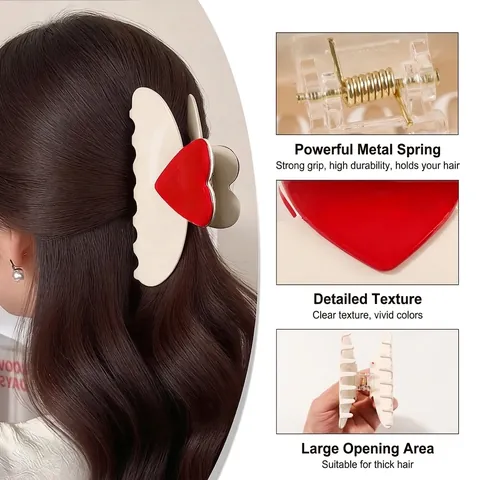 Pinza de Pelo de Corazón con Color de Contraste Plástico PVC Pinza de Tiburón Tamaños Grandes Pequeños Accesorios para el Cabello Dulces para Mujeres Fiesta Diaria Decoración Elegante