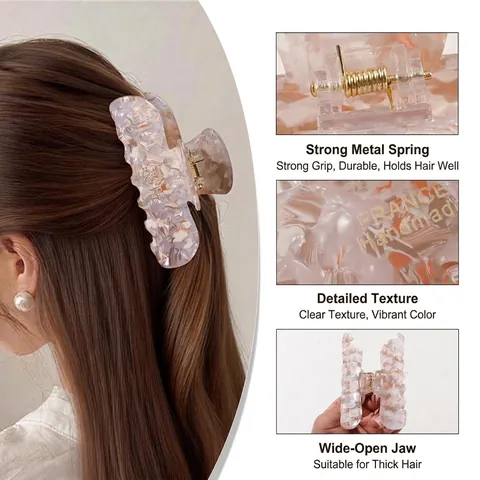 Pinza per Capelli Grande in Acetato Stile Francese Elegante Marmorizzato Tartarugato per Capelli Folti Donna Accessori