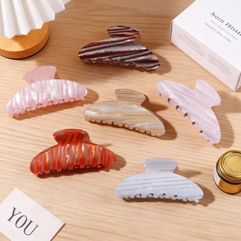 Eleganter Perlmuttartig Gestreift Haarkralle Clip Großer PVC Meerjungfrau Schimmer Haarklammer Starker Halt Mode Haarschmuck Für Damen