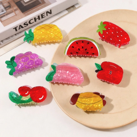 Mignonne Pince à Cheveux de Fruit de Simulation pour Femmes PVC Acétate Forme de Fraise Pastèque Ananas Pêche Accessoires de Cheveux Doux Coiffure Quotidienne