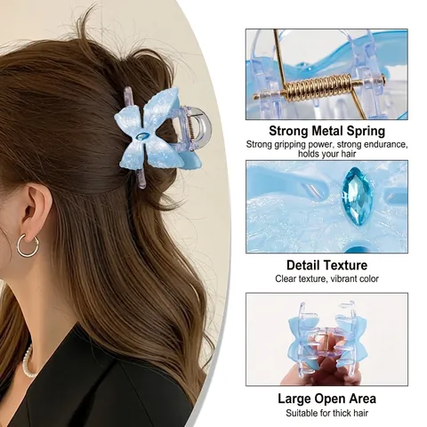 Elegante Pinza per Capelli a Farfalla Strass Trasparente Glitter PVC Shark Clip Dolce Fresco Accessori per Capelli da Donna Quotidiano Festa