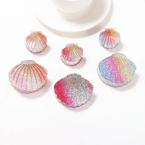 Colorful Shell Hair Claw Clip Gradient Glitter Acetate Hairpin Scallop Shape Hair Clamps For Women Elegant Hair Accessories