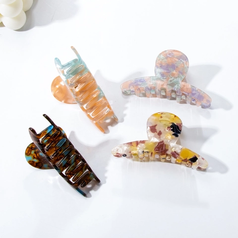 Pinza per Capelli in PVC Motivo Marmoreo Fatto a Mano Retro Tartarugato Grande Molletta per Donne Accessori Capelli Styling Dolce