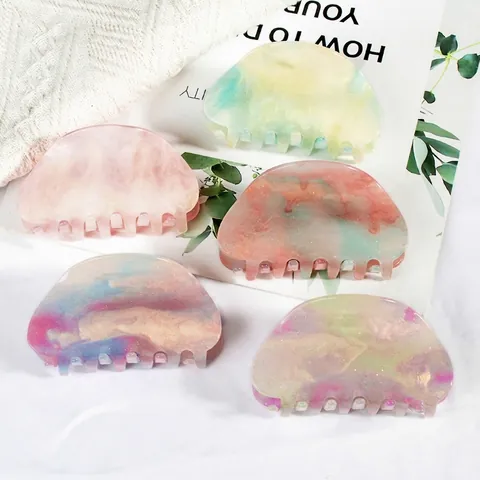 Colorful Cloud Marble Texture Hair Claw Clip For Women High End Elegant Acrylic Shark Clip Ponytail Hair Accessory