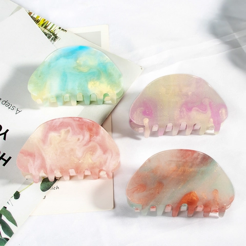 Colorful Cloud Marble Texture Hair Claw Clip For Women High End Elegant Acrylic Shark Clip Ponytail Hair Accessory