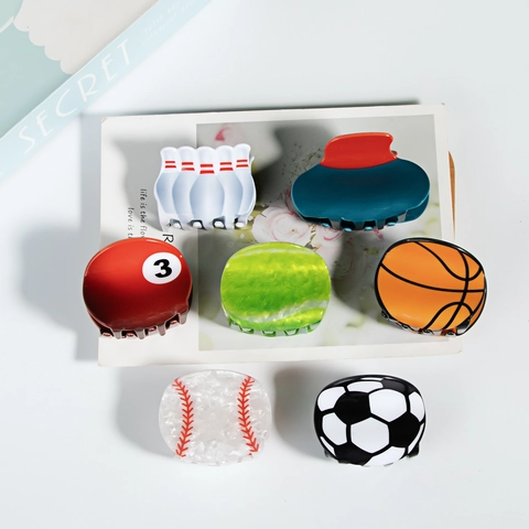 Pinzas para el Cabello Creativas con Forma de Pelota Deportiva PVC Patrón de Baloncesto Fútbol Billar Bowling Béisbol