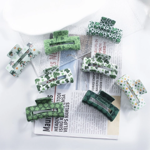 Grande Molla per Capelli Trifoglio per il Giorno di San Patrizio Donna Verde Bianco Scacchiera Pois Gnomo Accessori