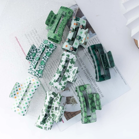 Grande Molla per Capelli Trifoglio per il Giorno di San Patrizio Donna Verde Bianco Scacchiera Pois Gnomo Accessori