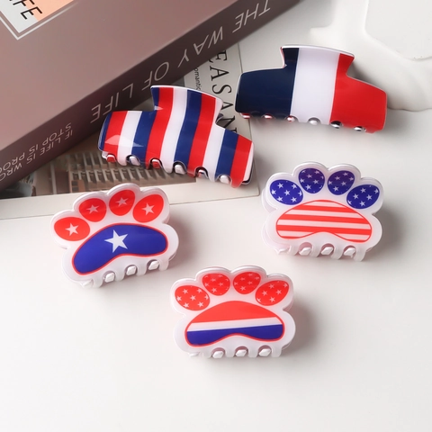Pince à Cheveux Patriotique Drapeau USA Jour de l'Indépendance Accessoire Cheveux Étoiles Rayures pour Femmes 4 Juillet