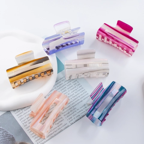 Molla per Capelli Rettangolare in PVC Effetto Acetato Marmo a Righe Sfumato Accessorio Capelli Donna Stile Coreano
