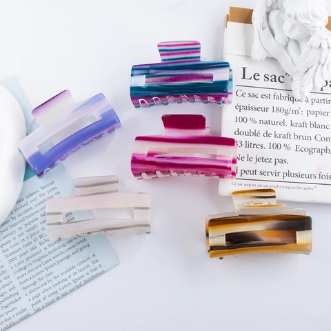 Molla per Capelli Rettangolare in PVC Effetto Acetato Marmo a Righe Sfumato Accessorio Capelli Donna Stile Coreano