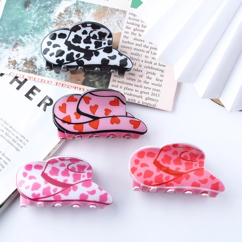 Cowboyhoed Vorm Haarklem Koeprint Zonnebloem Hart Patroon Mode Haaraccessoires Voor Dames