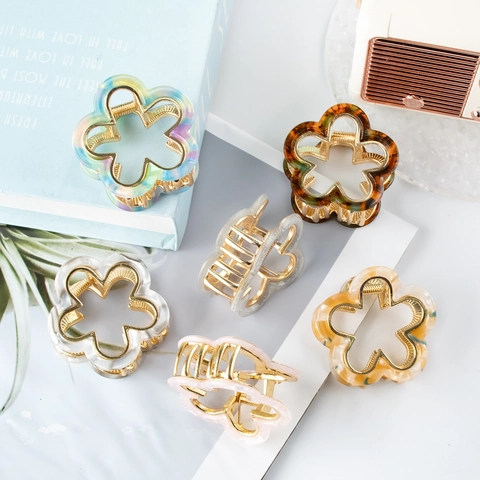 Süße Hohle Blumenform Haarklammer PVC Legierung Blumenmuster Haarnadel Frischer Stil Kopfschmuck Für Damen Tägliche Dekoration