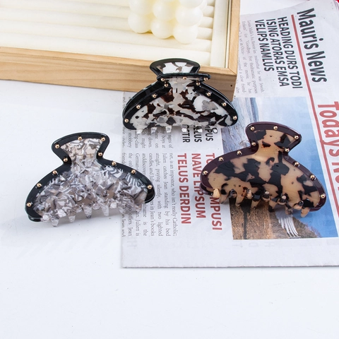 Vintage Marmorierte Schildpatt Haarklammer Große PVC Haarschmuck Mit Gold Nieten Handmade Shark Clip Für Damen