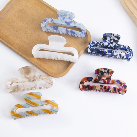 Grande Molletta a Granchio Rettangolare Vuota in PVC Acetato Marmo Tartarugato Geometrico Fermaglio Antiscivolo per Capelli Donna