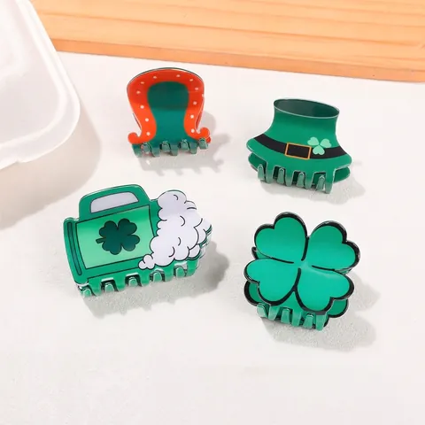 Pinza para el Cabello de Trébol Verde del Día de San Patricio PVC Hecho a Mano Sombrero de Leprechaun Jarra de Cerveza Accesorios para Mujer