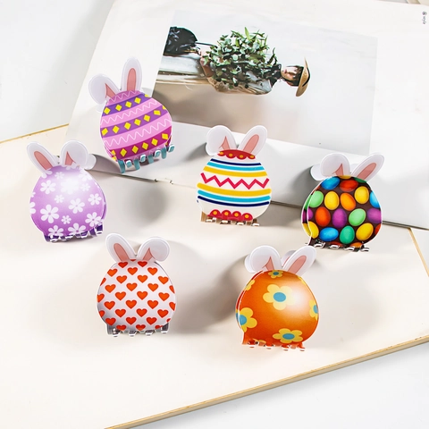 Pinza para el Pelo con Orejas de Conejo de Pascua PVC Dulce Floral Corazón Barrette para Mujeres Niñas Accesorio para el Pelo