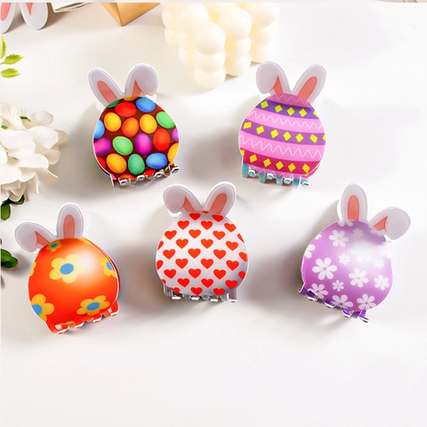 Pinza para el Pelo con Orejas de Conejo de Pascua PVC Dulce Floral Corazón Barrette para Mujeres Niñas Accesorio para el Pelo
