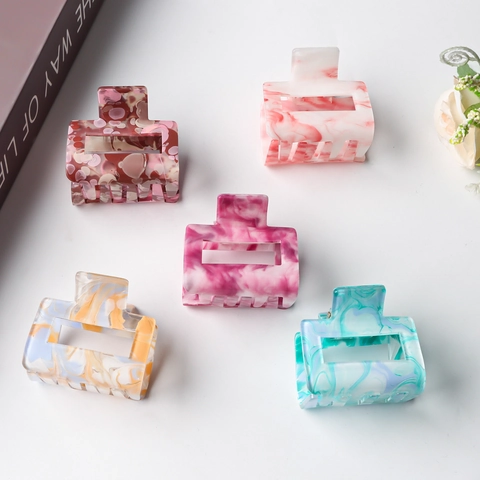 Marble Pattern Rectangular Hollow Hair Claw Clip Acrylic Cellulose Acetate Hair Accessories For Women Daily Headwear