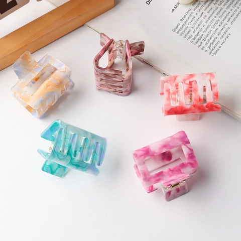 Marble Pattern Rectangular Hollow Hair Claw Clip Acrylic Cellulose Acetate Hair Accessories For Women Daily Headwear