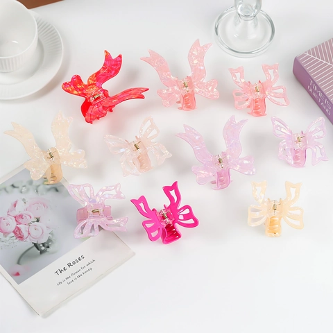 Irisierende Schmetterling Haarklammern Für Damen Einfache Schleifenform Perlmutt PVC Haarschmuck Für Dickes Dünnes Haarstyling