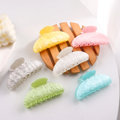 Pinza para el Cabello Grande Estilo Francés para Mujer Color Macarrón Textura de Mármol Acrílico Accesorio para el Cabello