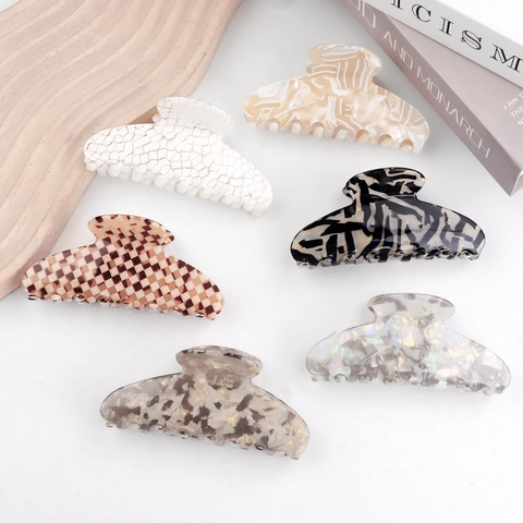 Pinza per Capelli Grande in PVC con Texture Retrò per Donna Motivo a Scacchiera Marmorizzato Accessori per Capelli